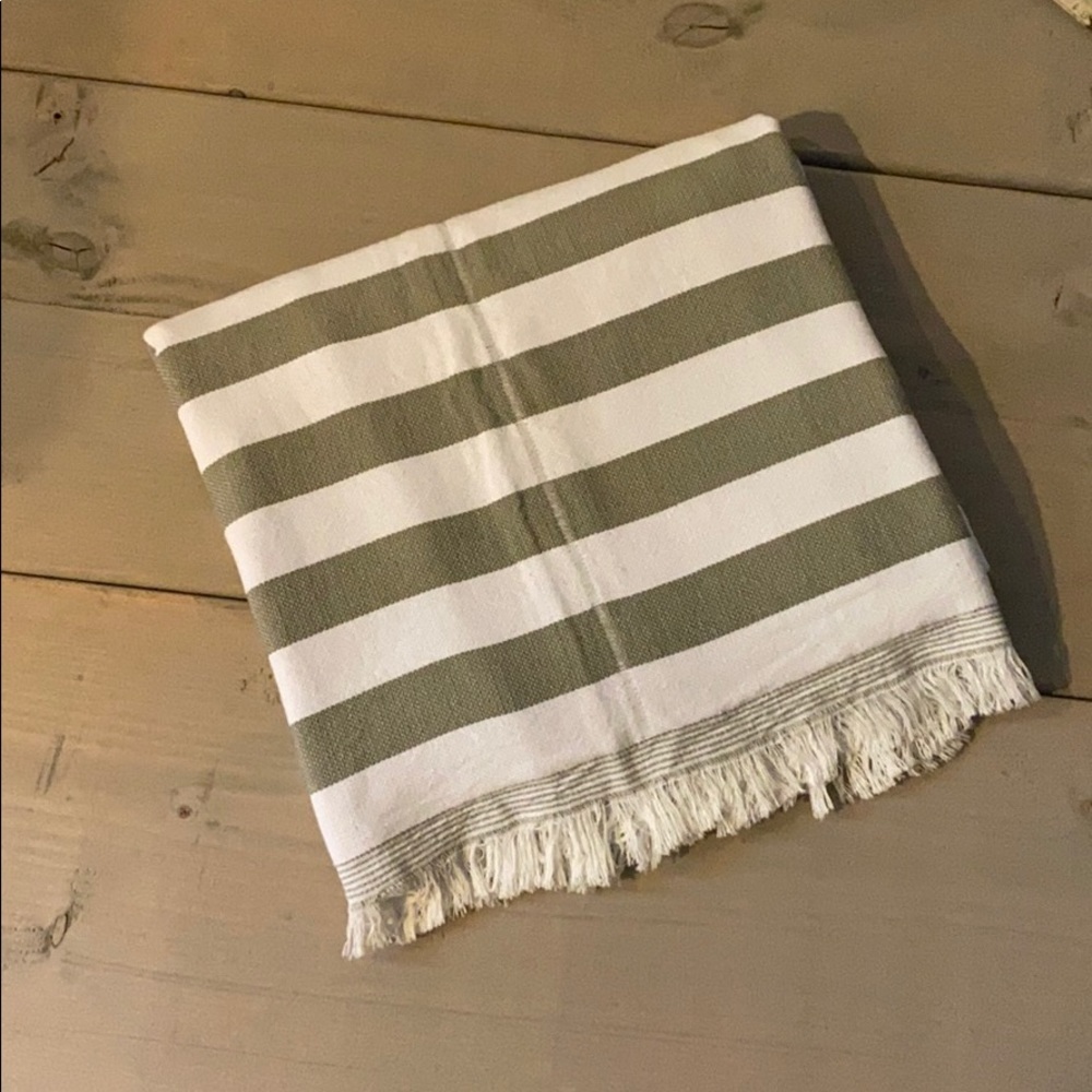 Turkish bath/beach towel - green + white stripe